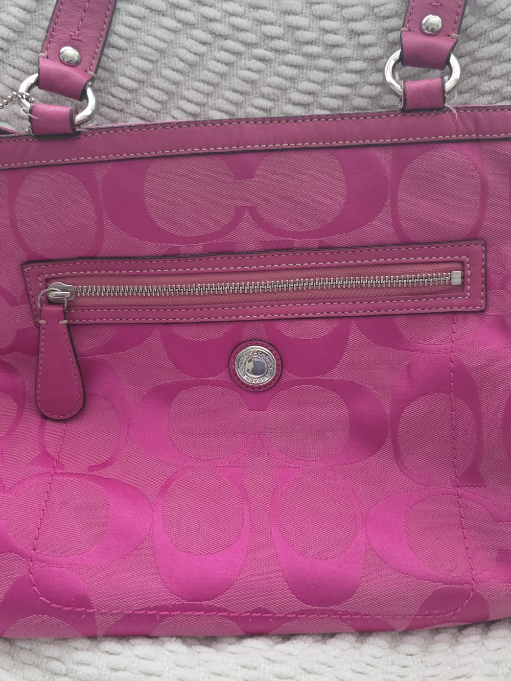 Coach Hot Pink Signature Tote with Silver Hardware